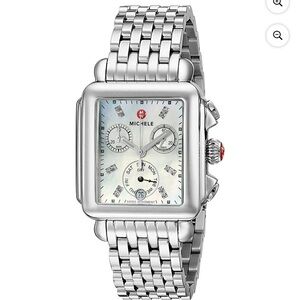 Michele Silver Stainless Steel Rectangular Diamond Dial Chronograph